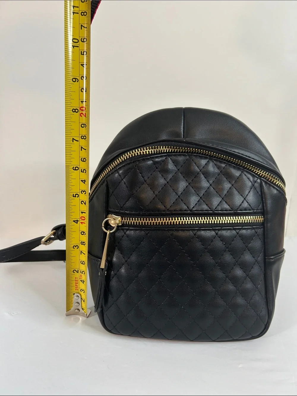 Time and Tru Black Quilted Faux Leather Mini Backpack with Gold Hardware